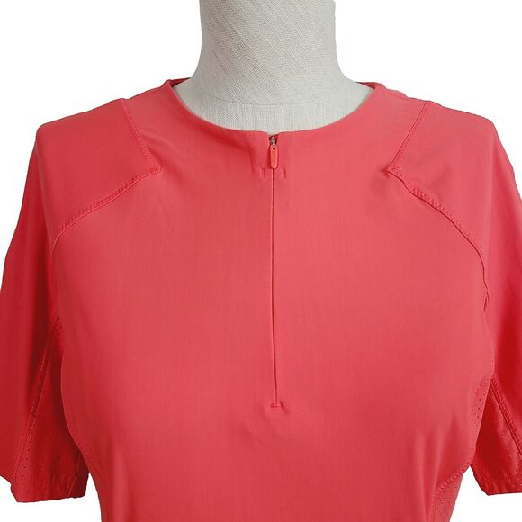 Athleta Womens Top Top Size S Coral Orange Perforated Zip Front Short Sleeve - Picture 4 of 9